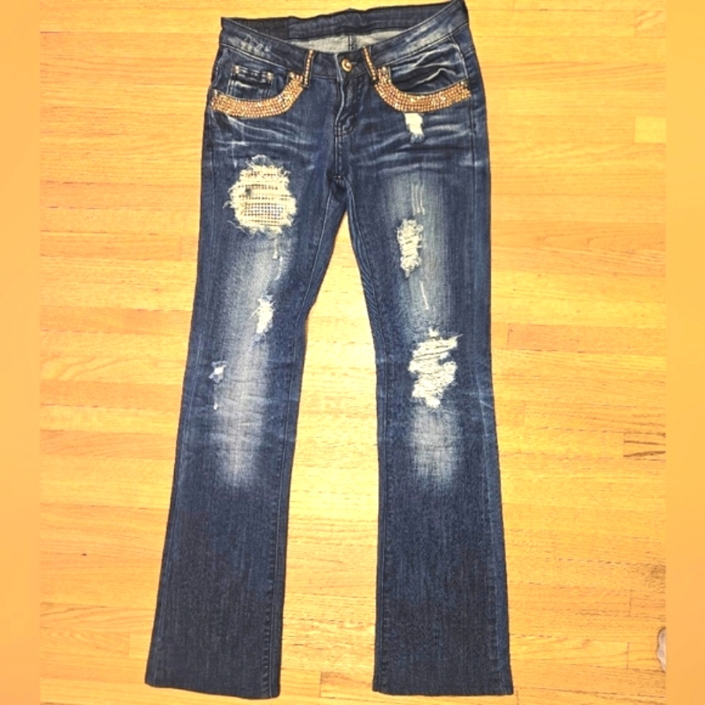 A7 Swarovski Embellished Jeans Size 27 $500 Retail
